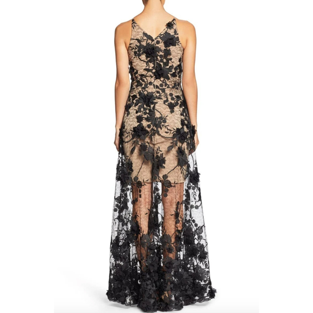 Dress The Population Sidney V-Neck 3D Floral Applique Lace Gown NEW Size Medium - Picture 3 of 10